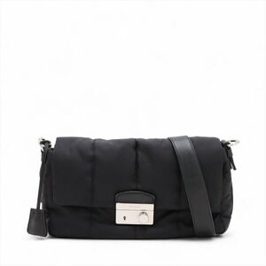 Prada Tessuto Bomber Nylon Leather Shoulder Bag Black